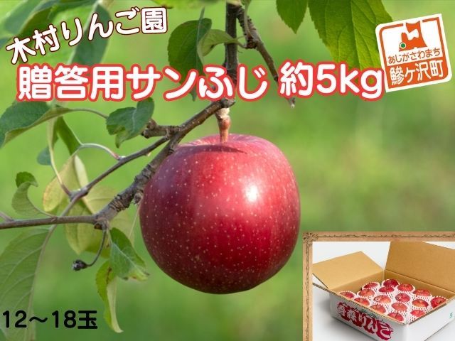 りんご 青森 サンふじ リンゴ 約 5kg (12～18玉) 青森県 鰺ヶ沢町産 木村りんご園 フルーツ 果物 果物類 白神山地 林檎 サンフジ ふじ ※オンライン決済限定