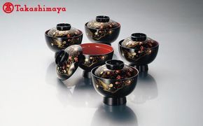 〈北市漆器店〉香琳4.0寸　雑煮椀揃　黒内朱５客【高島屋選定品】[58C0414] F6P-1590