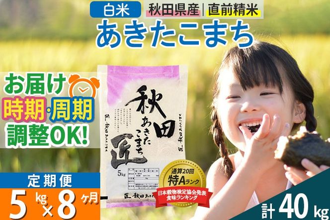 【白米】＜令和8年産 新米予約＞ 《定期便8ヶ月》秋田県産 あきたこまち 5kg (5kg×1袋)×8回 5キロ お米 匠 |02_snk-010308