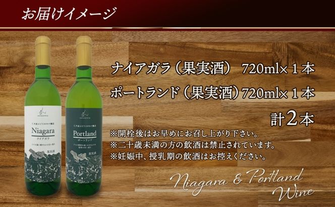 ナイアガラ ポートランド ブドウ ワイン 720ml 2本 飲み比べ セット 葡萄 ぶどう 果実 果実酒 お酒 アルコール 白ワイン 辛口 お取り寄せ ギフト gift ボトル 紙箱 御中元 お中元 自然農園 