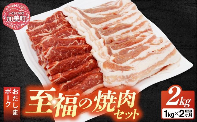 【2回 定期便 】至福の焼肉セットC 1kg×2回 総計2kg《隔月1回お届け》 [関精肉畜産 宮城県 加美町 44581359] 豚 豚肉 ポーク 牛カルビ 焼肉 BBQ 真空パック 冷凍 | 44581359