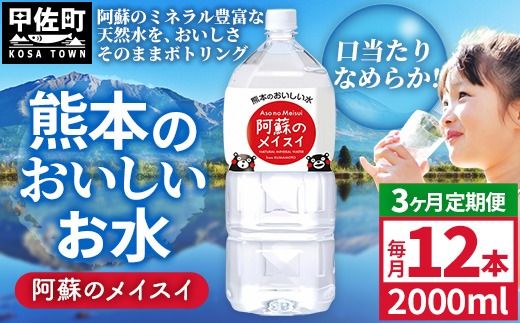 【定期便3ヶ月】熊本のおいしいお水 阿蘇のメイスイ 2L×12本（2ケース）（共通返礼品・御船町） - 天然水 水 飲料水 ミネラルウォーター 箱買い まとめ買い ペットボトル 飲料 ウォーター 軟水 防災グッズ 防災 備蓄 ローリングストック ストック 熊本県