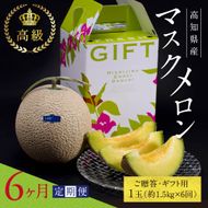 【CF-R7hbk】t063sks　《6ヶ月定期便》高知県産 高級マスクメロン（ご贈答・ギフト用）1玉入 【発送期間：4月～12月（9カ月）】【1月～3月は気候温度不安定の為出荷不可となります。】〈南国市共通返礼品〉