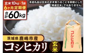 ★令和7年産★【6ヶ月定期便】 米 茨城県 鹿嶋市産 厳選 コシヒカリ 玄米 10kg×6回 (KDS-18)