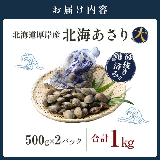 あさり【4月～6月発送】北海道 厚岸町産 天然 殻あさり(大)  500g×2　【厚岸漁業協同組合】[ アサリ 貝 味噌汁 酒蒸し 混ぜご飯 ] 