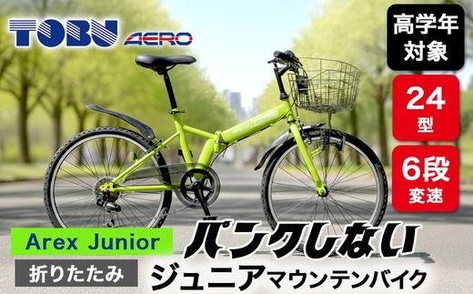 Arex　Junior　24型６スピードノンパンク折りたたみジュニアマウンテンバイク　色：グリーン　※沖縄・離島の発送はできません。ご了承ください。