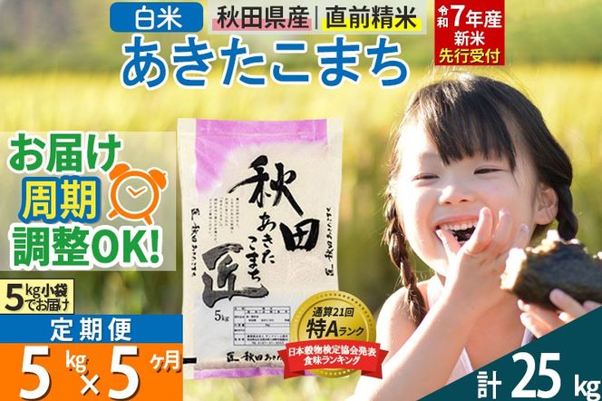 【白米】＜令和7年産 新米予約＞ 《定期便5ヶ月》秋田県産 あきたこまち 5kg (5kg×1袋)×5回 5キロ お米【お届け周期調整 隔月お届けも可】 新米|02_snk-010305s