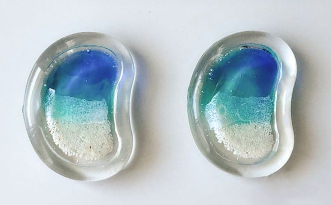 レジンアート 『海の煌き 箸置き』 ターコイズ × ブルー 2個セット はしおき はし置き レジンアート 海 ハンドメイド 雑貨 おしゃれ 沖縄市 / Kays Artistry[BCAG028]