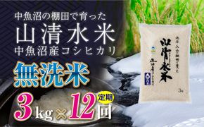 【定期便／全12回】無洗米3kg　新潟県魚沼産コシヒカリ「山清水米」十日町市 米