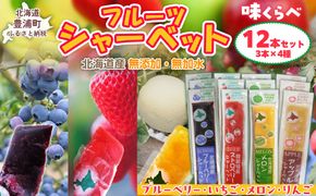 北海道 豊浦町 シャーベット 4種 味くらべ 各3本ずつ（ ブルーベリー、いちご、メロン、りんご ）イチゴ めろん リンゴ 食べ比べ アイス デザート 夏 冷たい TYUN018
