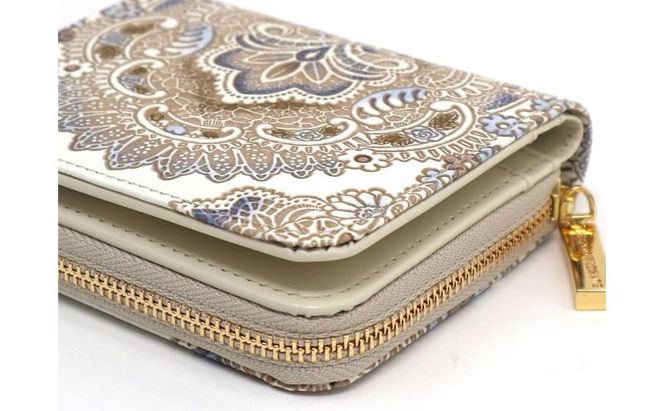 【文庫屋大関】二つ折りファスナーミニ財布 アンティークレース＜ビオラ＞【皮革工芸品】財布 二つ折り 小物 お札 カード 小銭 コンパクト 牛革 手作り 日本製 墨田区 東京都