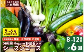 ［年6回定期便］ 農薬・化学肥料を使わずに栽培した野菜年6回定期便 OBUSE Meguru 野菜セット シーズンコース［おぶせファーマーズ］おまかせ 野菜 やさい 詰め合わせ 8～12種類 長野 信州 数量限定 産地直送 令和7年産 【2025年5～6月より順次発送】 ［FY-5］