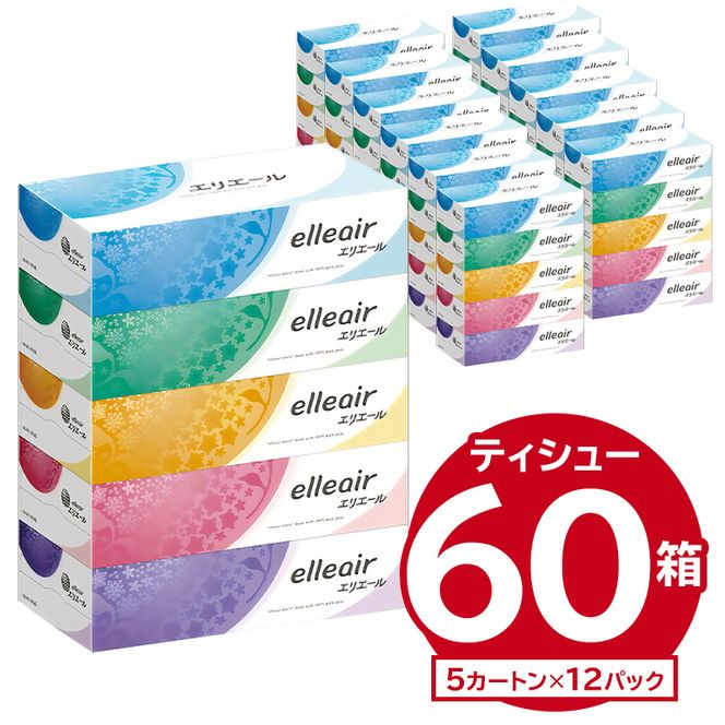 エリエールティシュー　180W5P×12パック | 箱 ボックス ティッシュ ペーパー【0095-009】