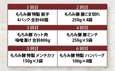 定期便 6回配送 もろみ豚 バラエティ定期便 【 沖縄 石垣 6ヵ月 精肉 細切れ こま切れ 小間切れ 切り落とし ミンチ ハンバーグ メンチカツ 餃子 豚肉 肉 惣菜 総菜 頒布会 もろみ みそ漬け 味噌漬け おかず 】AH-22-1