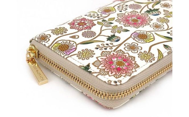 【文庫屋大関】 大容量　ぐるっとファスナーの長財布　ダリア＜ベリーピンク＞【皮革工芸品】 ファッション小物 民芸品 