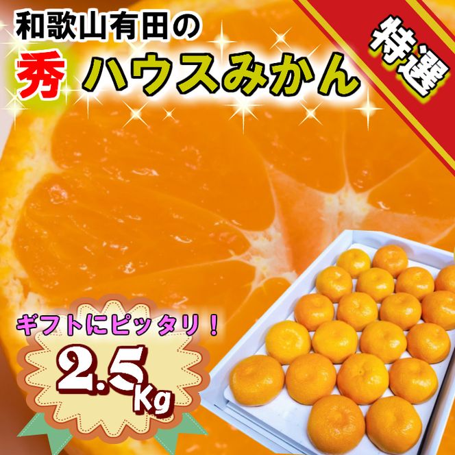 【特選】【赤秀】ハウスみかん 和歌山有田 約2.5kg （S～Lサイズ混合）