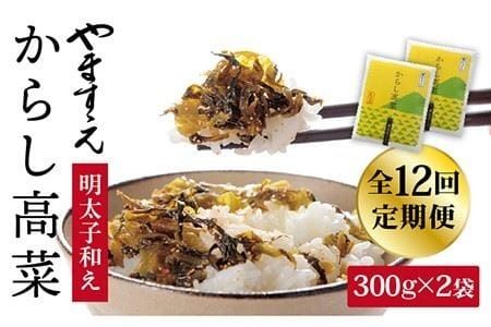 【 全12回 定期便 】明太子入り からし高菜 600g （ 300g × 2袋 ） 糸島市 / やますえ [AKA058] 明太高菜 ご飯のお供 ごはんのおとも 激辛 博多 漬物 辛子明太子 めんたいこ めんたい 高菜漬け