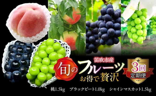 【定期便】【2026年発送★先行予約】 旬のフルーツ3回定期便（桃・ブラックビート・シャインマスカット） 227-017-03