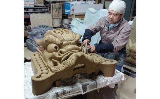 伝統工芸士の鬼師が作る守護鬼瓦シリーズ・宝珠鬼面 H064-041