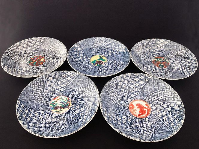 九谷焼　5.2号皿揃　時代画 （5枚セット）a01 食器 キッチン雑貨 キッチンアイテム 雑貨 小物 お皿 丸皿 食卓 テーブルコーディネート 