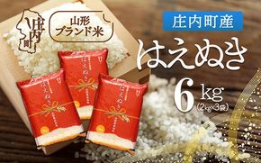 庄内町産 はえぬき 6kg 2kg×3袋 令和7年産 2025年産 ブランド米 コシヒカリの原点、亀の尾発祥の地 庄内