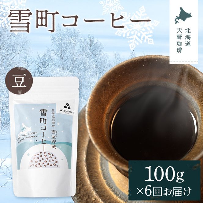 【定期便】雪町コーヒー 豆（100g）1個×6回 自家焙煎 低温貯蔵 エチオピア 北海道 沼田町 n-0115