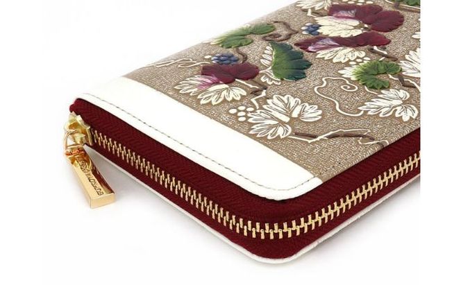 【文庫屋大関】 大容量　ぐるっとファスナーの長財布　野葡萄【皮革工芸品】 ファッション小物 民芸品 