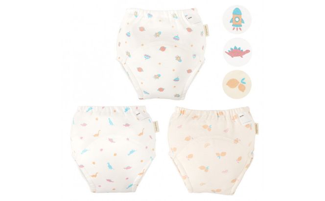 【100サイズ】「おねむうパンツ」4重トレーニングパンツ3枚セット ・B（スペース、ザウルス、レモン） 141305_LA11VC02