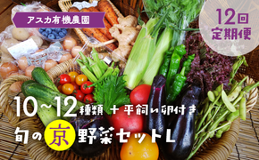 【12回定期便】＜アスカ有機農園＞旬の京野菜セットL（平飼い卵付）＊毎月お届け全12回 