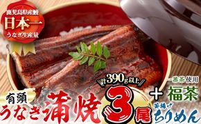 極うなぎ蒲焼130g以上×3尾(計390g以上)+釜揚げちりめん100g+福茶100g b4-015