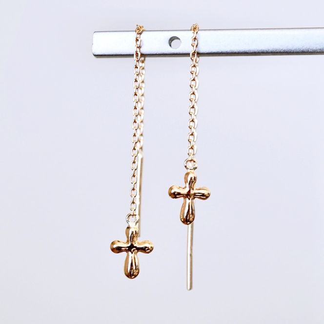 K18(18金) イエローゴールド 地金　クロス 十字架 チェーン ピアス 保証書付 SMK-5252 242-023-c