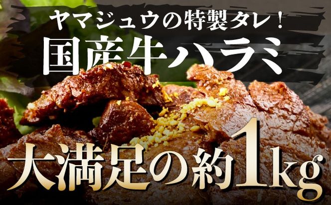 ヤマジュウの特選タレ漬け！和牛ハラミ肉１ｋｇ＆国産牛ホルモン６００ｇ　yj113