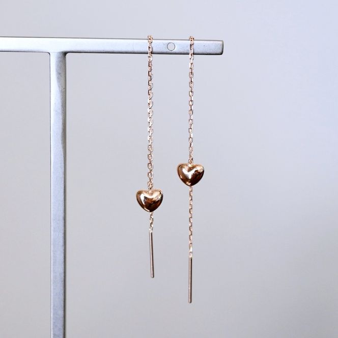 K18PG(18金) ローズゴールド 地金 ハート チェーン ピアス シンプル 保証書付 KO-0066 242-026-c