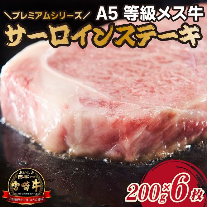 【プレミアムシリーズ】厳選宮崎牛メス指定　Ａ５等級サーロインステーキ 1.2㎏（国産 牛肉 国産牛 和牛 黒毛和牛 宮崎牛 霜降り サーロイン ステーキ 焼肉）