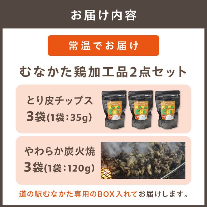 むなかた鶏加工品2点セット（とり皮チップス・やわらか炭火焼）【道の駅】_HA0772