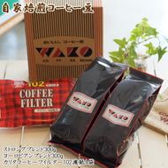 ZD6081n_自家焙煎コーヒー豆（ストロング・ヨーロピアン）各300gとカリタ102コーヒーフイルター100枚セット