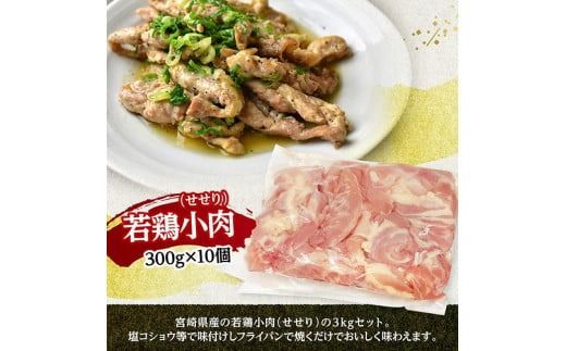 宮崎県産若鶏　小肉(せせり)3㎏（300g×10） 【 鶏肉 鶏 小肉 せせり 肉 宮崎県産 小分け パック 送料無料 】 [C11606]