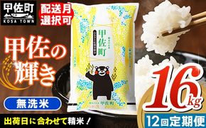 【定期便12ヶ月】『甲佐の輝き』無洗米16kg×12ヶ月（5kg×2袋、6kg×1袋）【2025年9月より配送月選択可！】【価格改定ZJ】