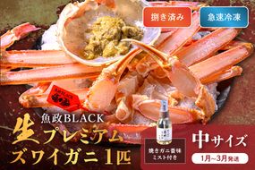 【蟹の匠 魚政】魚政BLACK 生プレミアムズワイガニ〈捌き済・急速冷凍〉中サイズ 1杯 焼きガニ香味ミスト付き(1月～3月発送）　UO01341