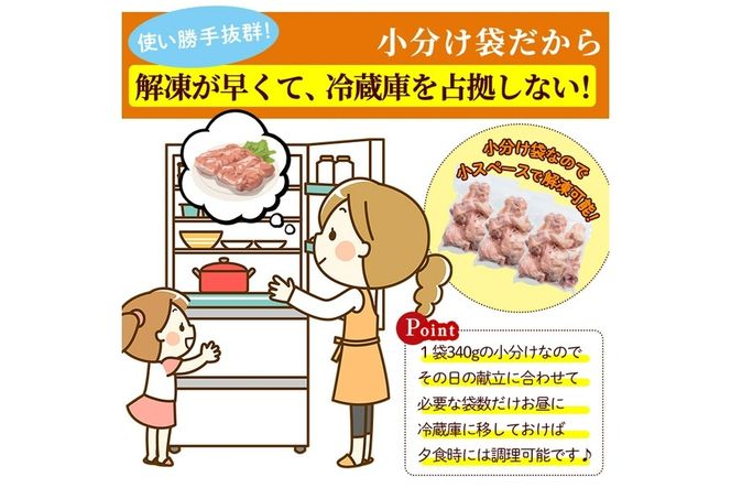 鶏肉 もも肉 小分け(計3.4kg・340g×10P) お肉 鳥肉 とり肉 カット済 国産 宮崎県産 唐揚げ から揚げ からあげ 冷凍 便利 【NK-01】【株式会社南九フーズ】