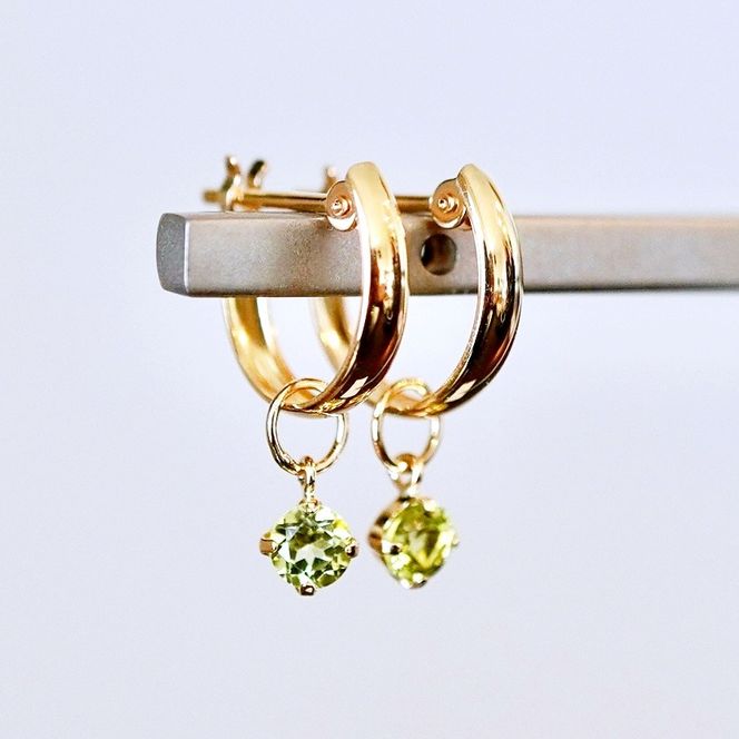 K18(18金) イエローゴールド 2WAY ピアス 地金 ペリドット フープピアス(直径10mm) 保証書付 SMK-5249 SWAD099-peri
