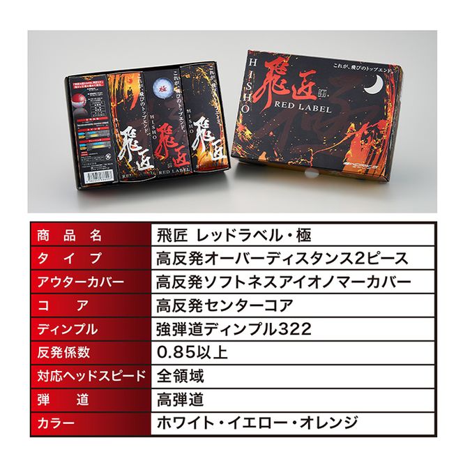 ワークスゴルフ「飛匠レッドラベル極」オレンジ ２０２３年モデル  [ゴルフボール]