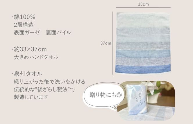 G3177 【スピード発送】空色タオル 天晴 1枚【ハンドタオル 泉州タオル 日本製 ギフト 贈り物】