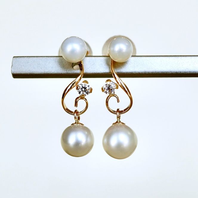 K10YG(10金) イエローゴールド パール ピアス 揺れる 保証書付 2066 242-051-e