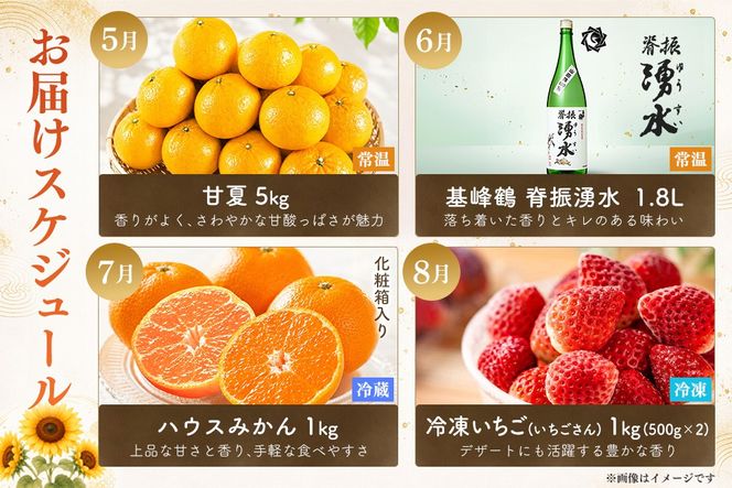 佐賀の旬を月替わりでお届け 味のリレー12ヶ月定期便【いちご 冷凍いちご みかん ハウスみかん 甘夏 にじゅうまる 佐賀美人 日本酒 基峰鶴 聚楽太閤 The SAGA認定酒】(H116265)