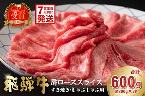 【7営業日以内発送】 飛騨牛　肩ローススライス（すき焼き・しゃぶしゃぶ用）600g（300g×2）　【0016-111】