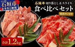 【2025年11月以降順次発送】希少な特選石垣牛をご家庭で！！切り落とし焼き肉用とスライスの大満足食べ比べ 合計1.2kg &石垣牛 MARU秘伝の焼肉タレ100ml×1本