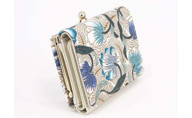 【文庫屋大関】三つ折りミニ財布　ノースガーデン（ターコイズ）【皮革工芸品】 ファッション 小物 民芸品 お札 カード 小銭 手のひらサイズ コンパクト 牛革 手作り 国産 