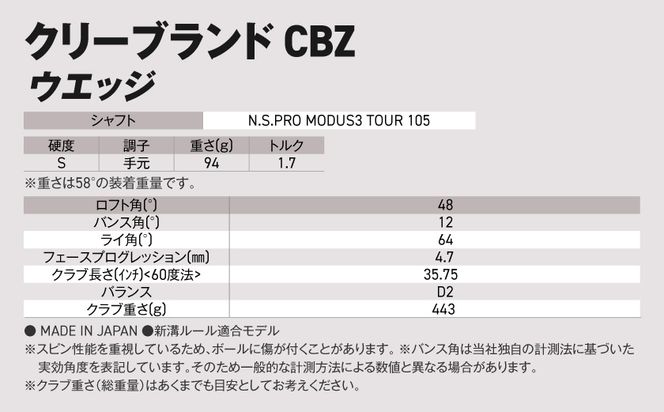 CBZ ウエッジ N.S.PRO MODUS3 TOUR 105 スチールシャフト 48度《2025年モデル》_GJ-C702-mo48