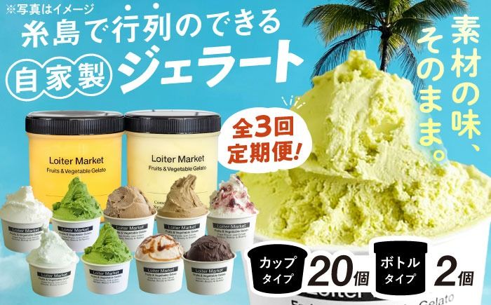 ジェラート アイス [ 全3回 定期便 ] カップ 10個 × 2回 / お楽しみ ボトル 2個 セット 糸島 / LoiterMarket ロイターマーケット [AGD010] アイスクリーム